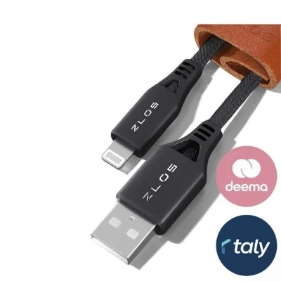 Zlos USB-A to Lightning Cable Leather Strap Included - Black